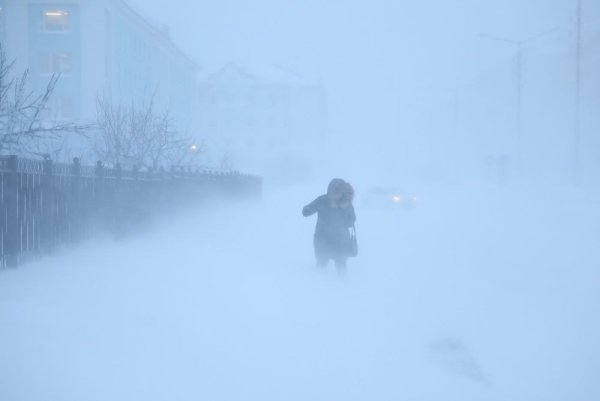 Сильная метель в городе