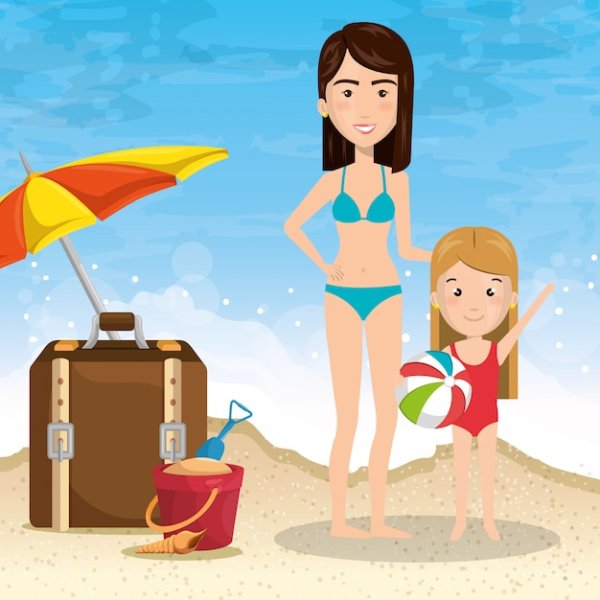 Рисунок мама на пляже