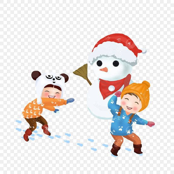 Дети играют в снежки на прозрачном фоне