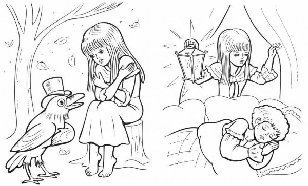 Раскраска Кай и Герда Снежная Королева