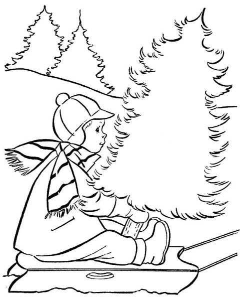 Елочка зимой раскраска