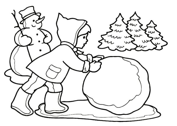 Зимний рисунок для детей раскраска