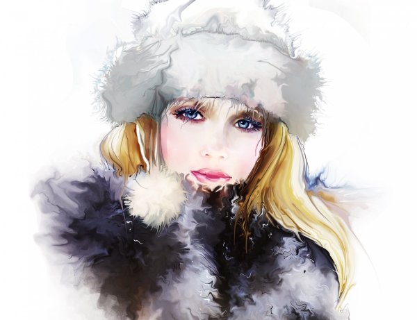 Нарисованная девушка в шубе