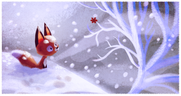 Лисенок в снегу рисунок