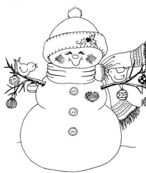 Снеговик и Снегурочка трафарет