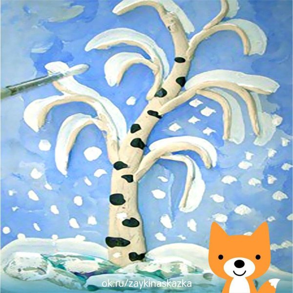 Пластилинография зимняя береза