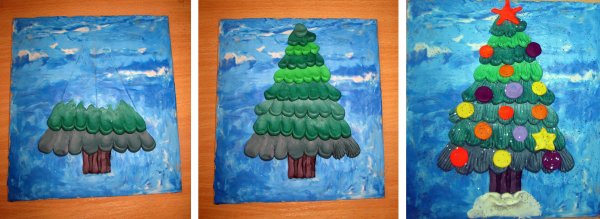 Пластилинография на тему новый год