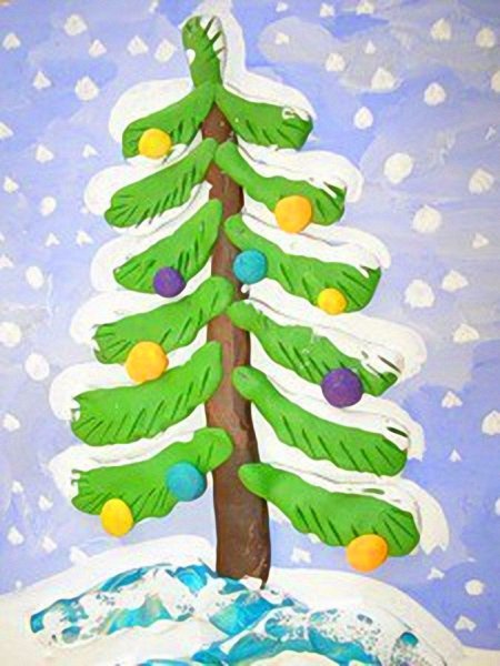 Новогодняя елка из пластилина для детей