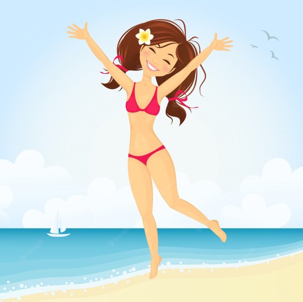 Девочка на пляже рисунок