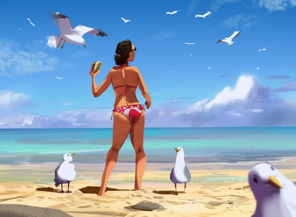 Девушка на пляже арт