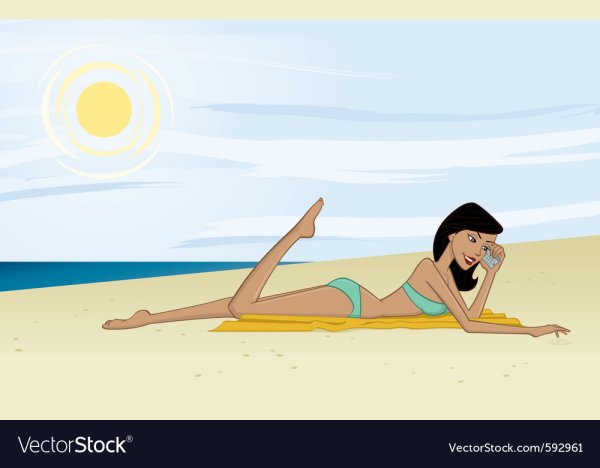 Девушка на пляже мульт