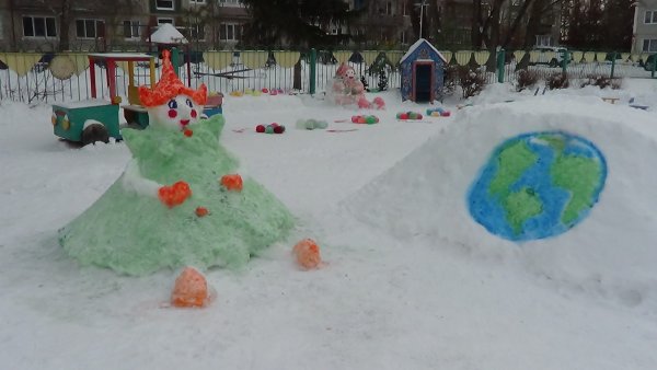 Эколята из снега в детском саду