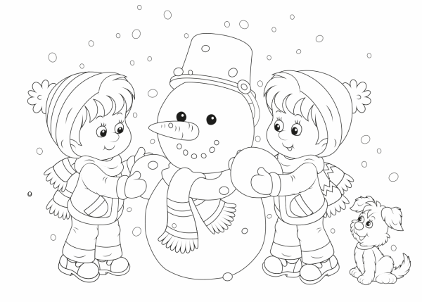 Раскраски для детей зима лепка снеговика