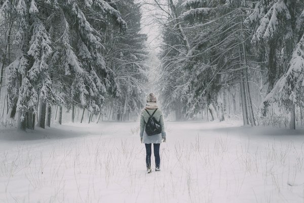 Человек в лесу зимой