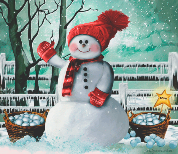 Зимний день со снеговиком