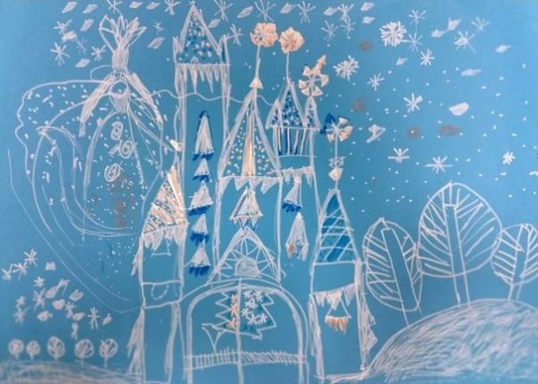 Замок снежной королевы гуашью