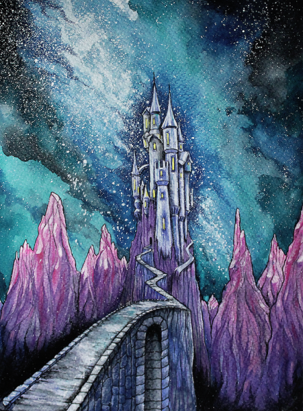 Замок цветными карандашами