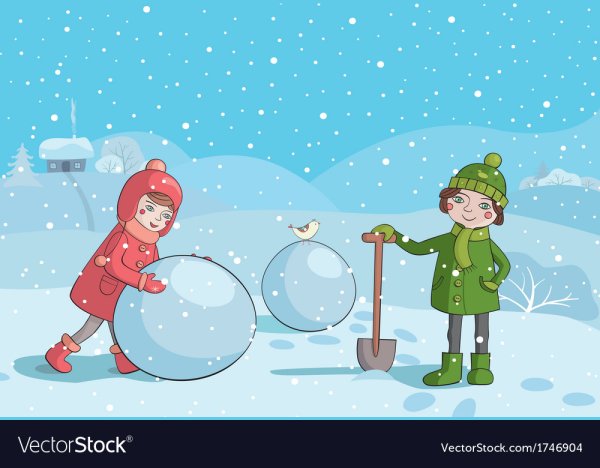 Мальчик катает снеговика