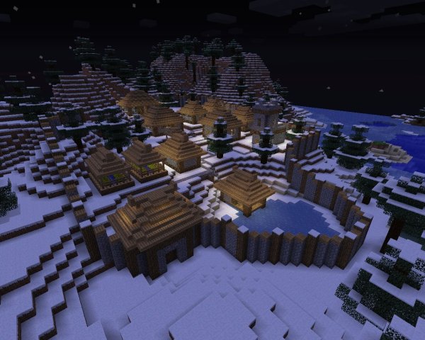 Майнкрафт деревня в Снежном биоме в 1.14
