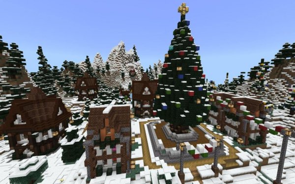 Новогодняя деревня в МАЙНКРАФТЕ