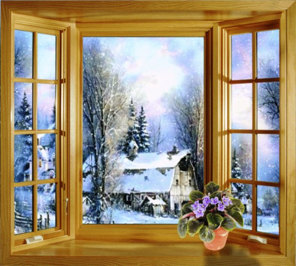 Окно с зимним пейзажем