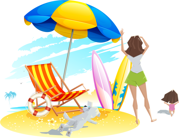 Пляжный зонтик и шезлонг