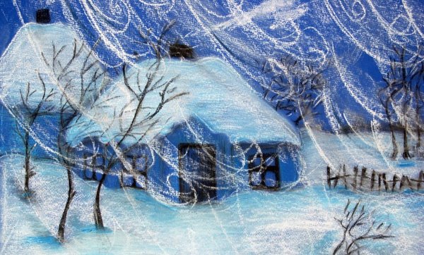 Зима с вьюгой в саду