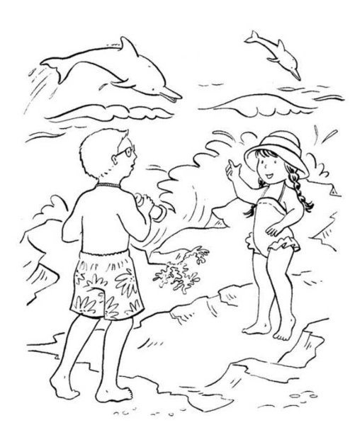 Раскраска девочка и мальчик в летней