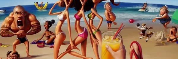 Карикатура девушка на пляже