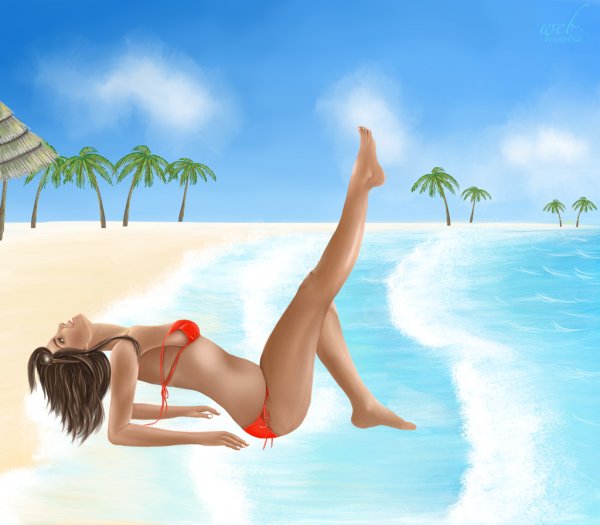 Девушка на пляже рисунок