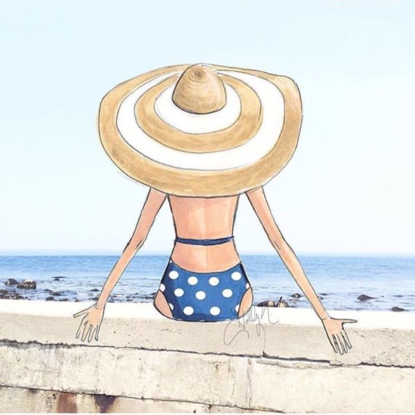 Нарисованные девушки на пляже
