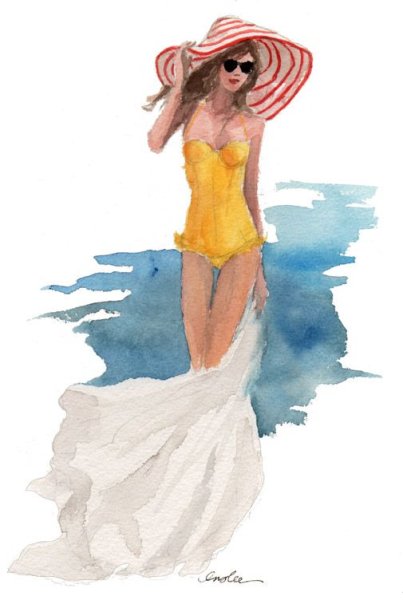 Девушка на пляже рисунок
