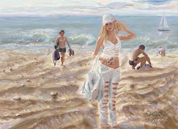 Нарисованные девушки на пляже