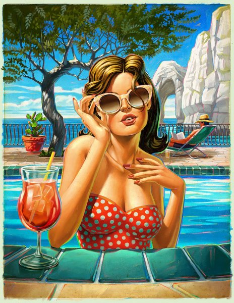 Девушка с коктейлем арт