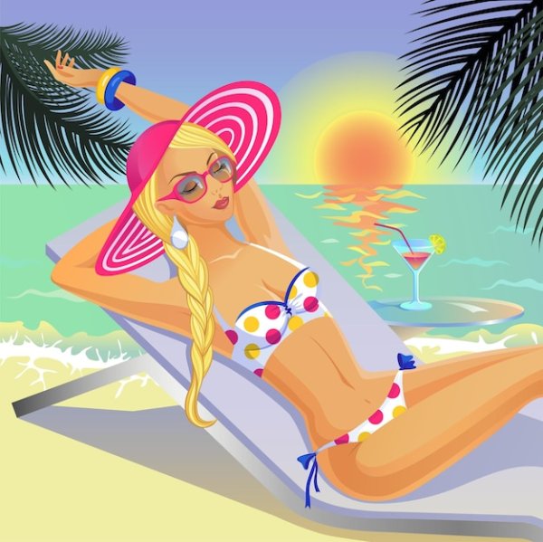 Мультяшные девушки на пляже