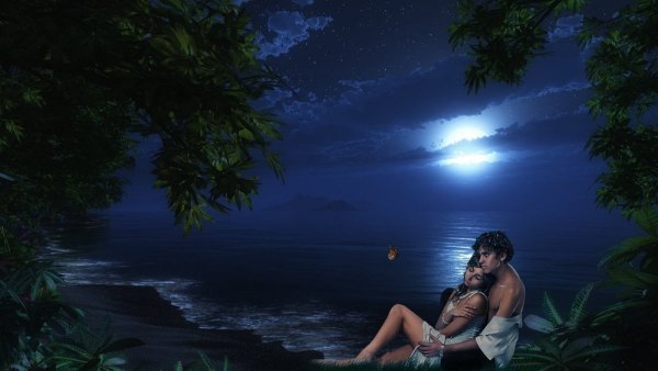 Влюбленные ночью на море