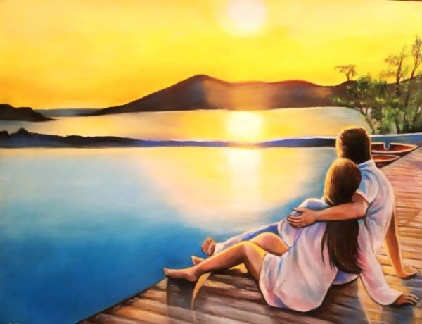 Двое у моря живопись