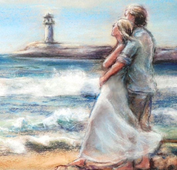 Влюбленные на море акварель