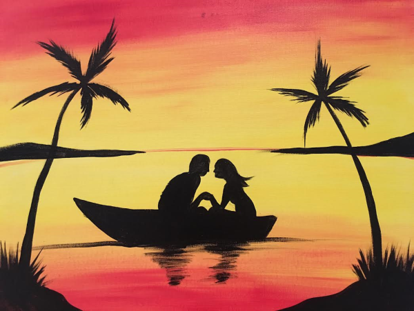 Силуэты влюбленные в лодке