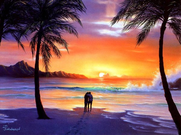 Двое на закате живопись