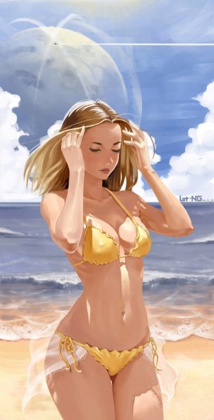 Рисованная девушка в купальнике