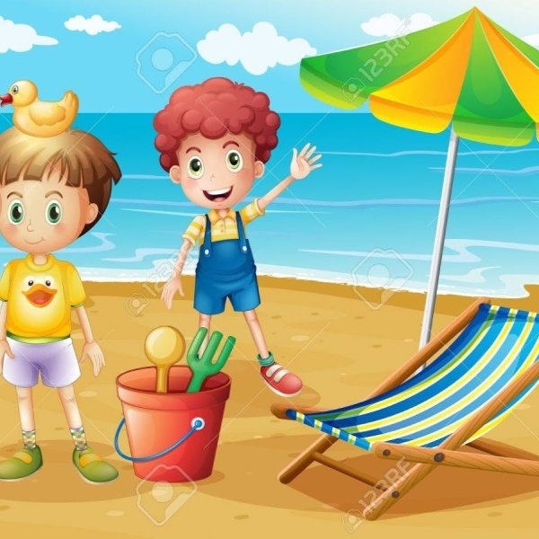 Мультяшный ребенок на пляже