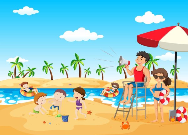 Дети на пляже мультяшные