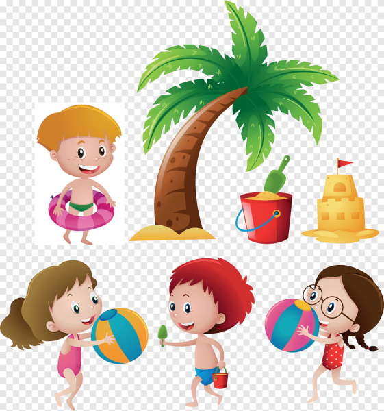 Дети на пляже на белом фоне