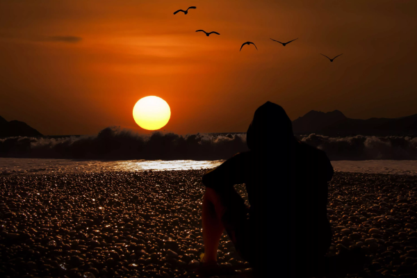 Вечер море человек