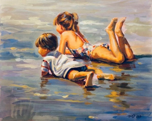 Акварель дети на пляже