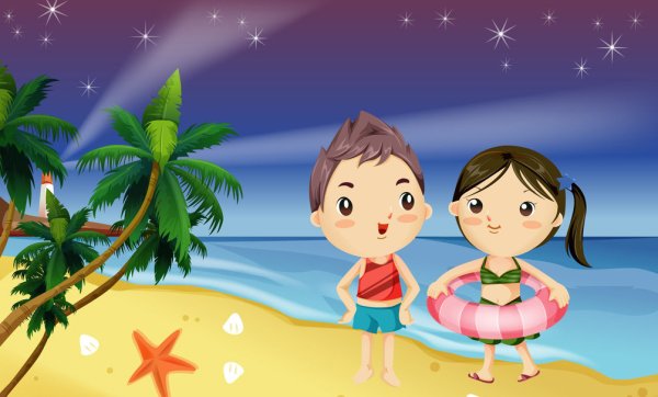 Дети на пляже мультяшные