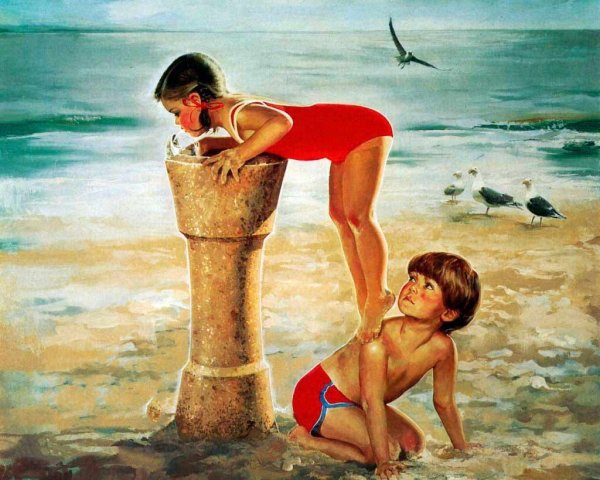 Картина мальчики на пляже