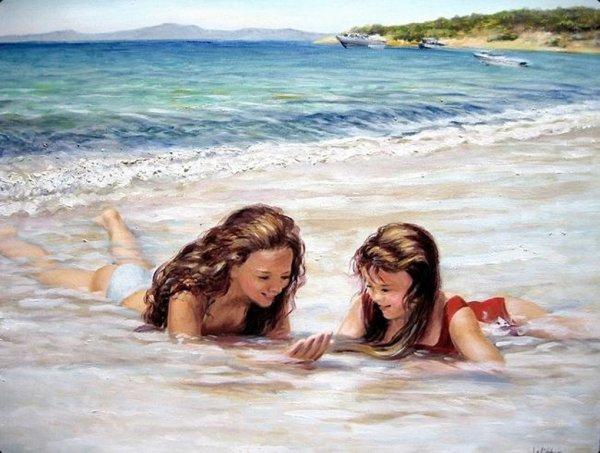 Мама и дочка на море картина