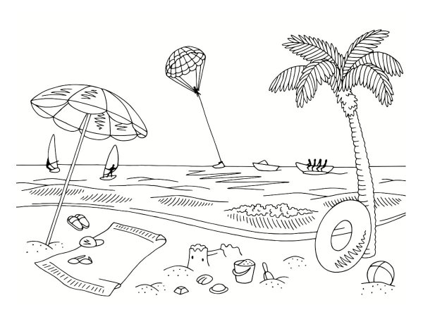 Пляж рисунок карандашом для детей